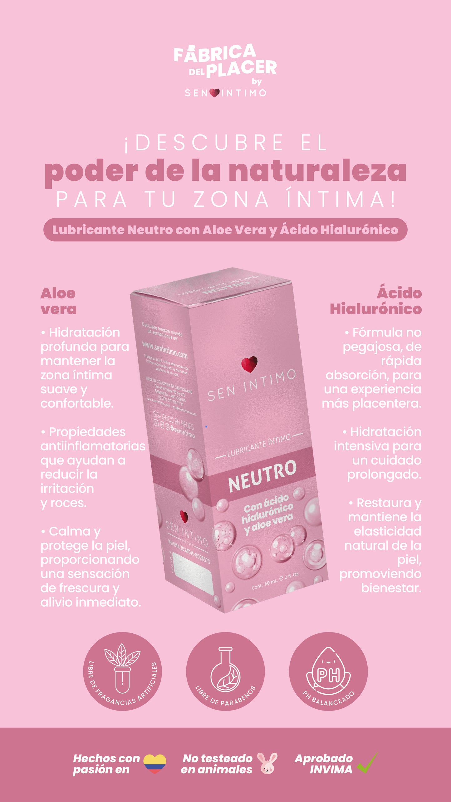 Lubricante íntimo neutro con ácido hialurónico y aloe vera 60ml - Sen Íntimo