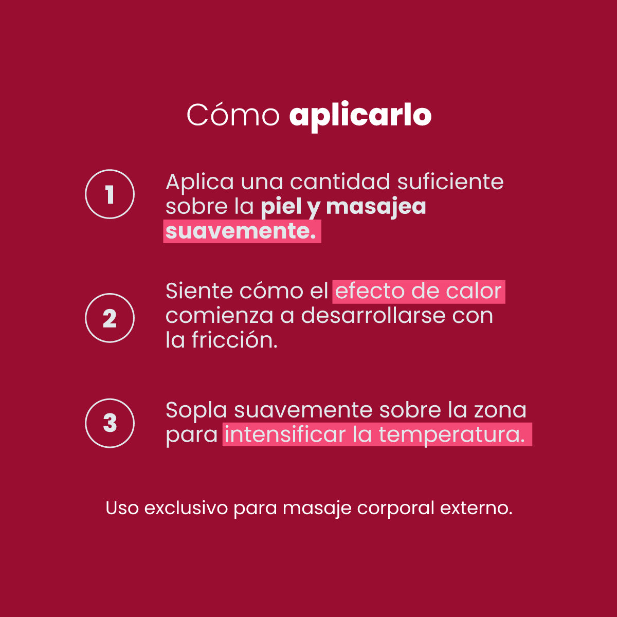 Cómo aplicar el aceite sensual para masajes efecto calor Sen Íntimo paso a paso