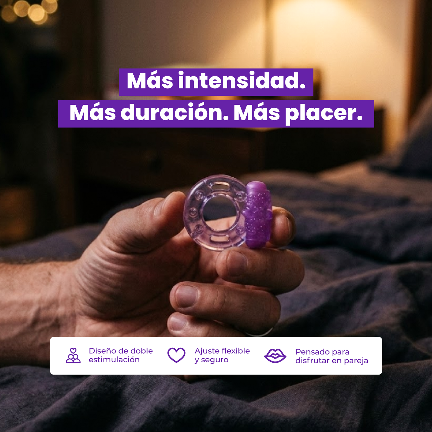 Anillo Vibrador Sen Íntimo - Más intensidad, más duración, más placer. Diseño doble estimulación, ajuste flexible, para parejas