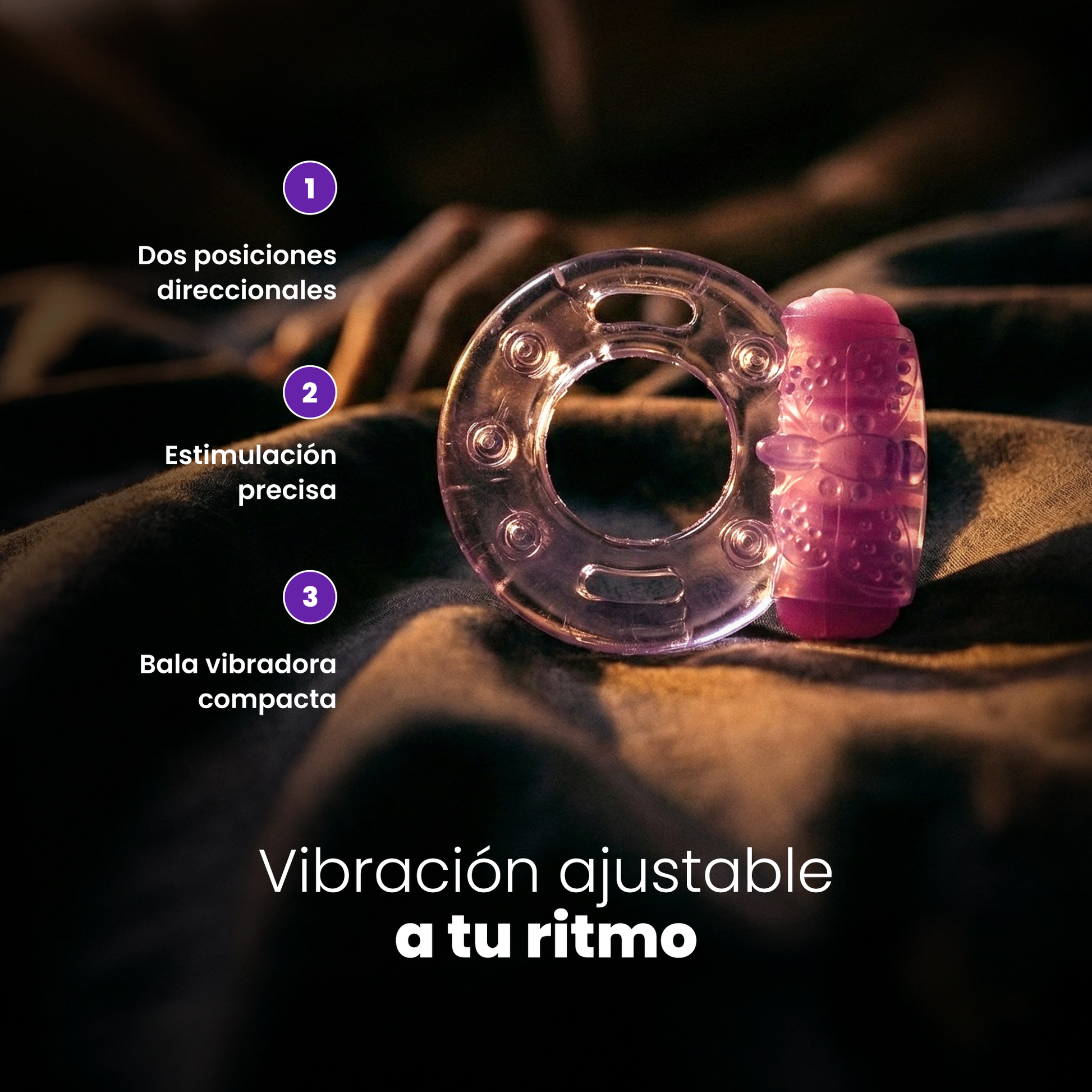 Anillo Vibrador Sen Íntimo - Silicona grado médico, flexible, suave al tacto, ajuste elástico 2.2cm