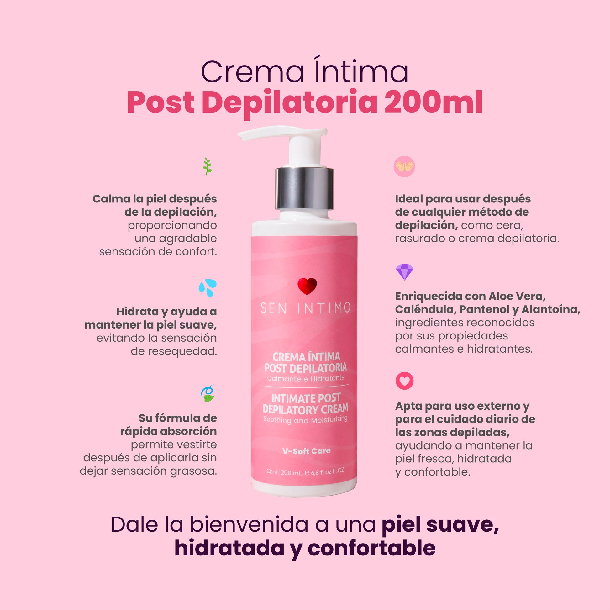 Beneficios crema íntima post depilatoria 200ml Aloe Vera Caléndula Pantenol Sen Íntimo
