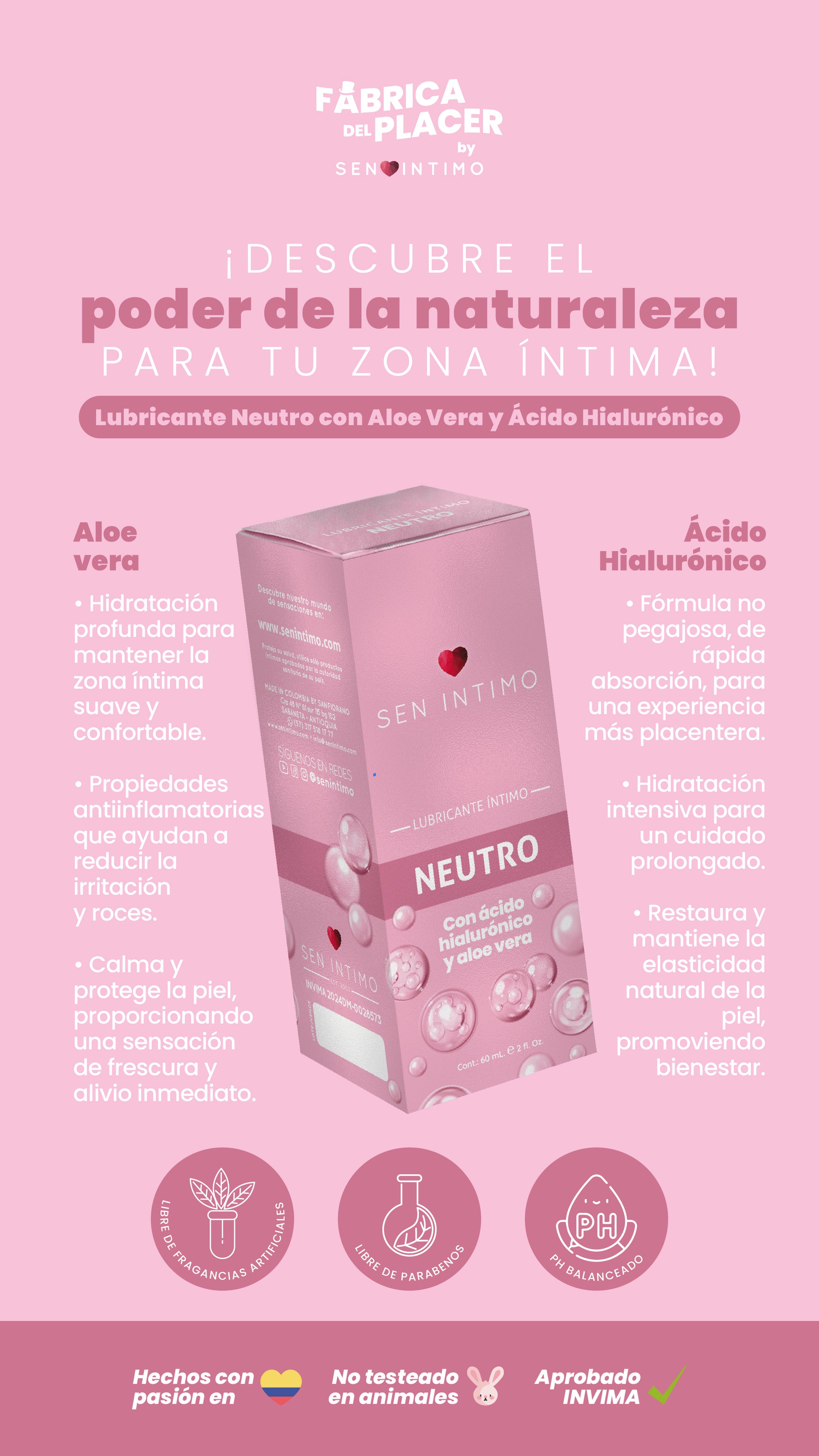 Lubricante íntimo neutro con ácido hialurónico y aloe vera 60ml - Sen Íntimo
