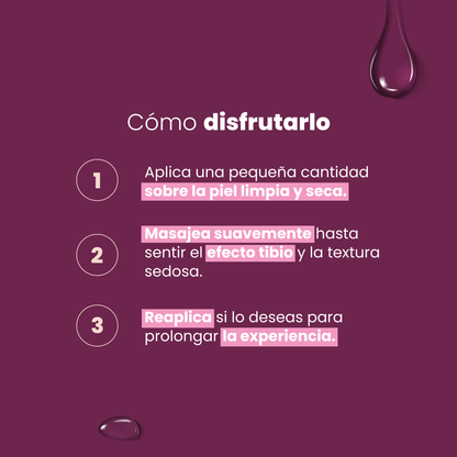 Aceite para masajes Sensual Warming Love Sen Íntimo - cómo disfrutarlo 3 pasos modo de uso efecto tibio