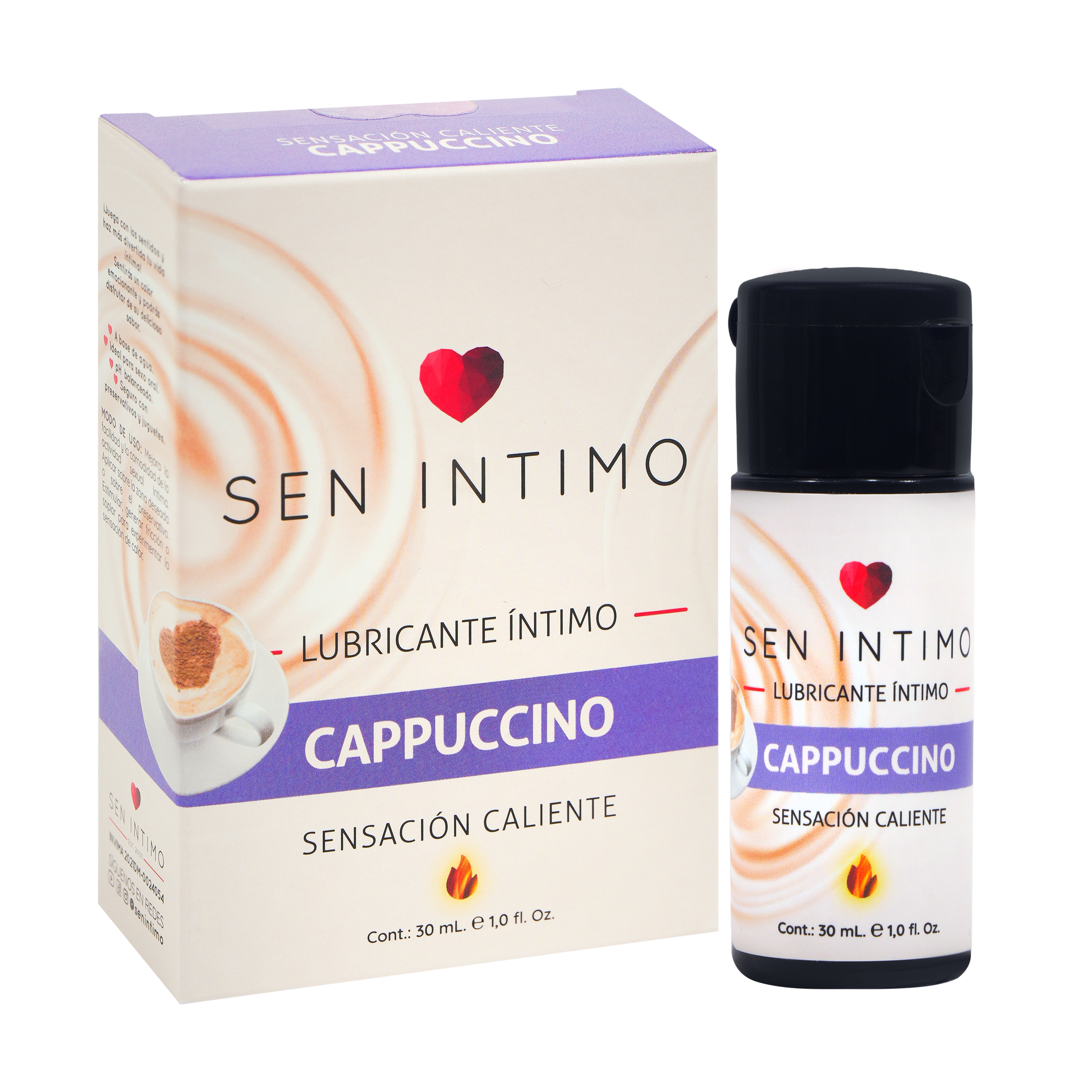 Lubricante Íntimo Caliente Cappuccino 30ml caja y frasco - Sen Íntimo