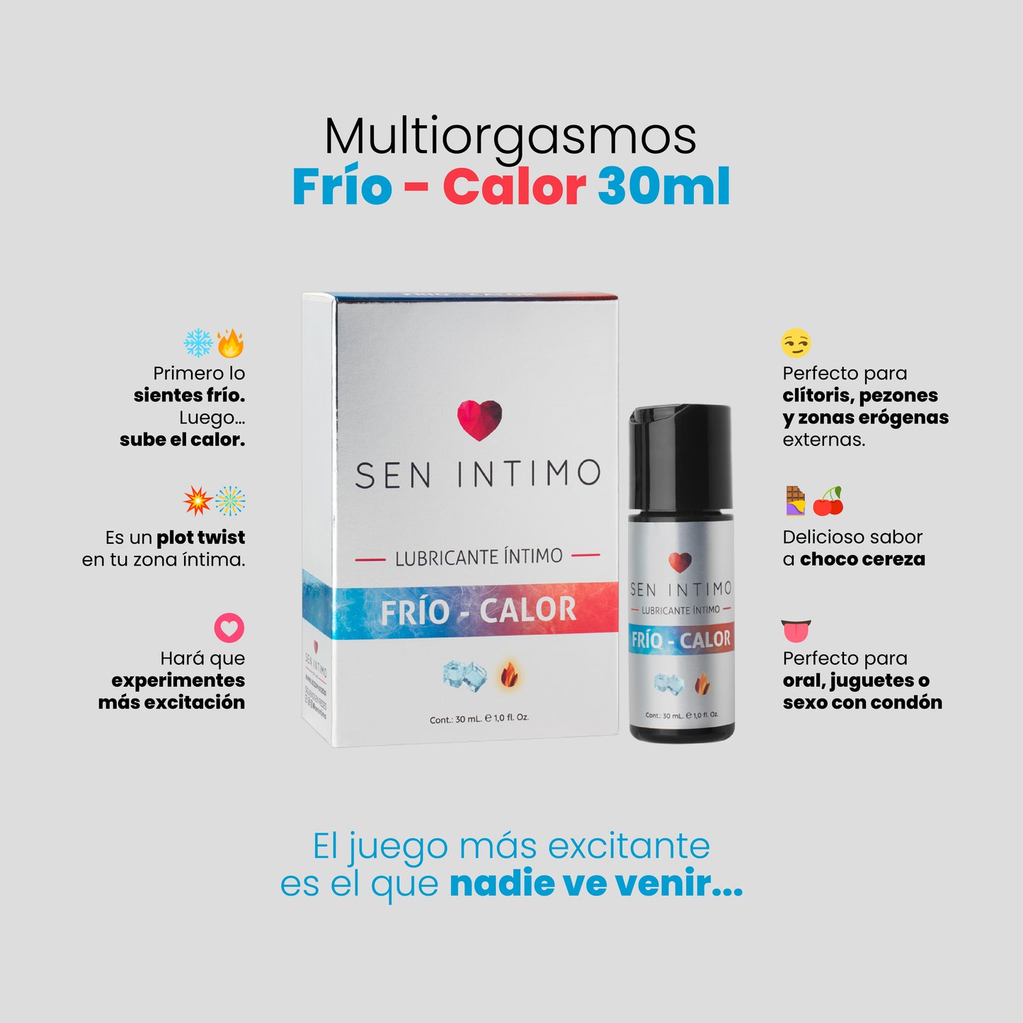 Lubricante Íntimo Frío Calor Sen Íntimo - infografía beneficios sabor choco cereza