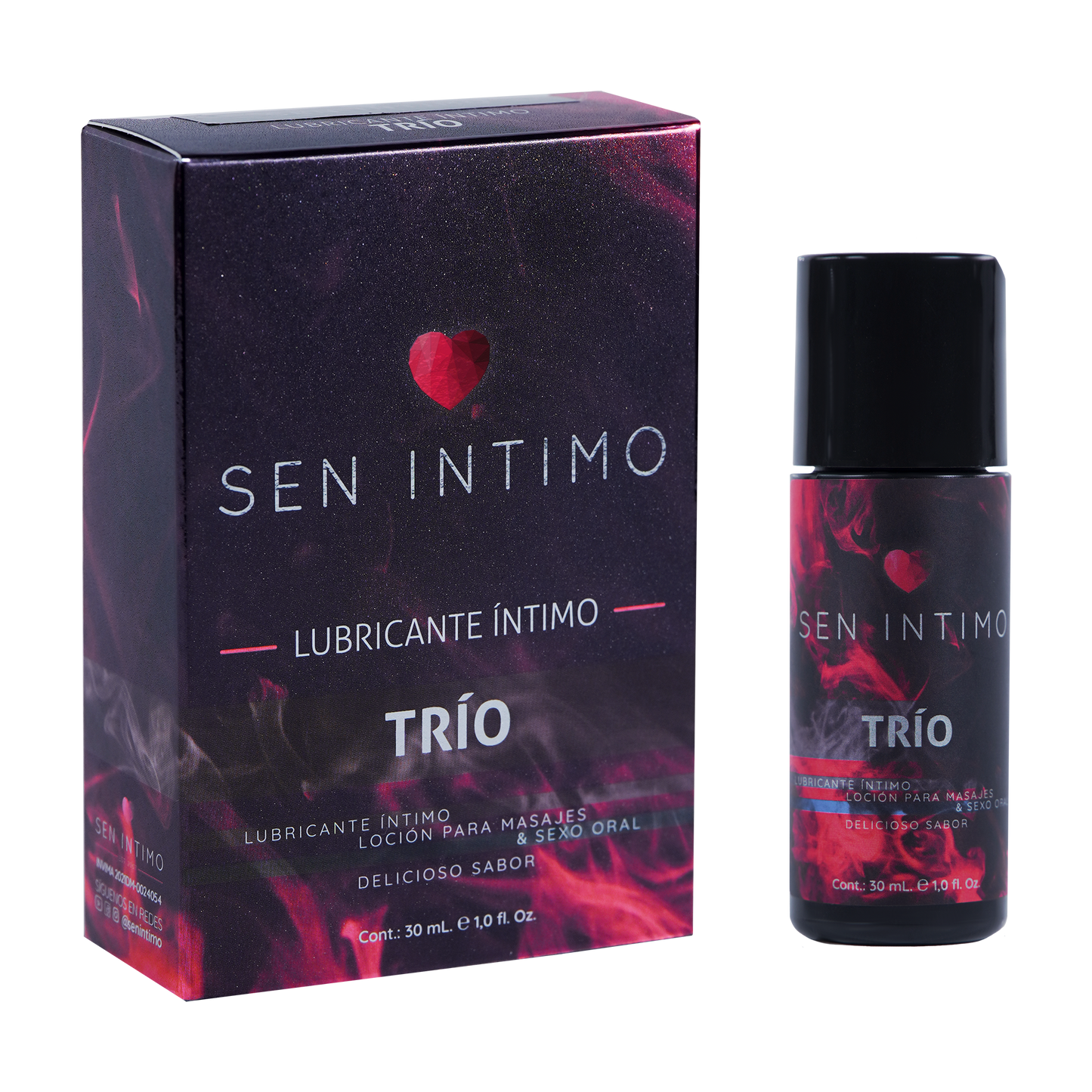 Lubricante Íntimo Trío Placer 30ml Sen Íntimo - caja y frasco presentación completa