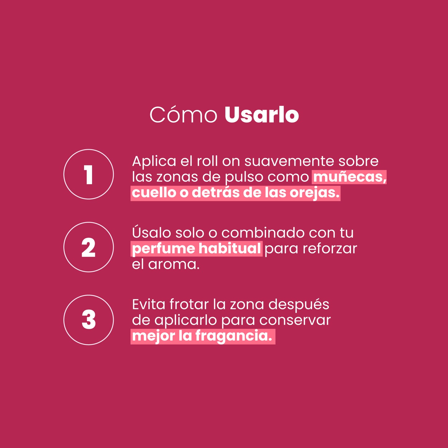 Perfume Attract Concentrado Roll on Sen Íntimo - modo de uso 3 pasos zonas de pulso