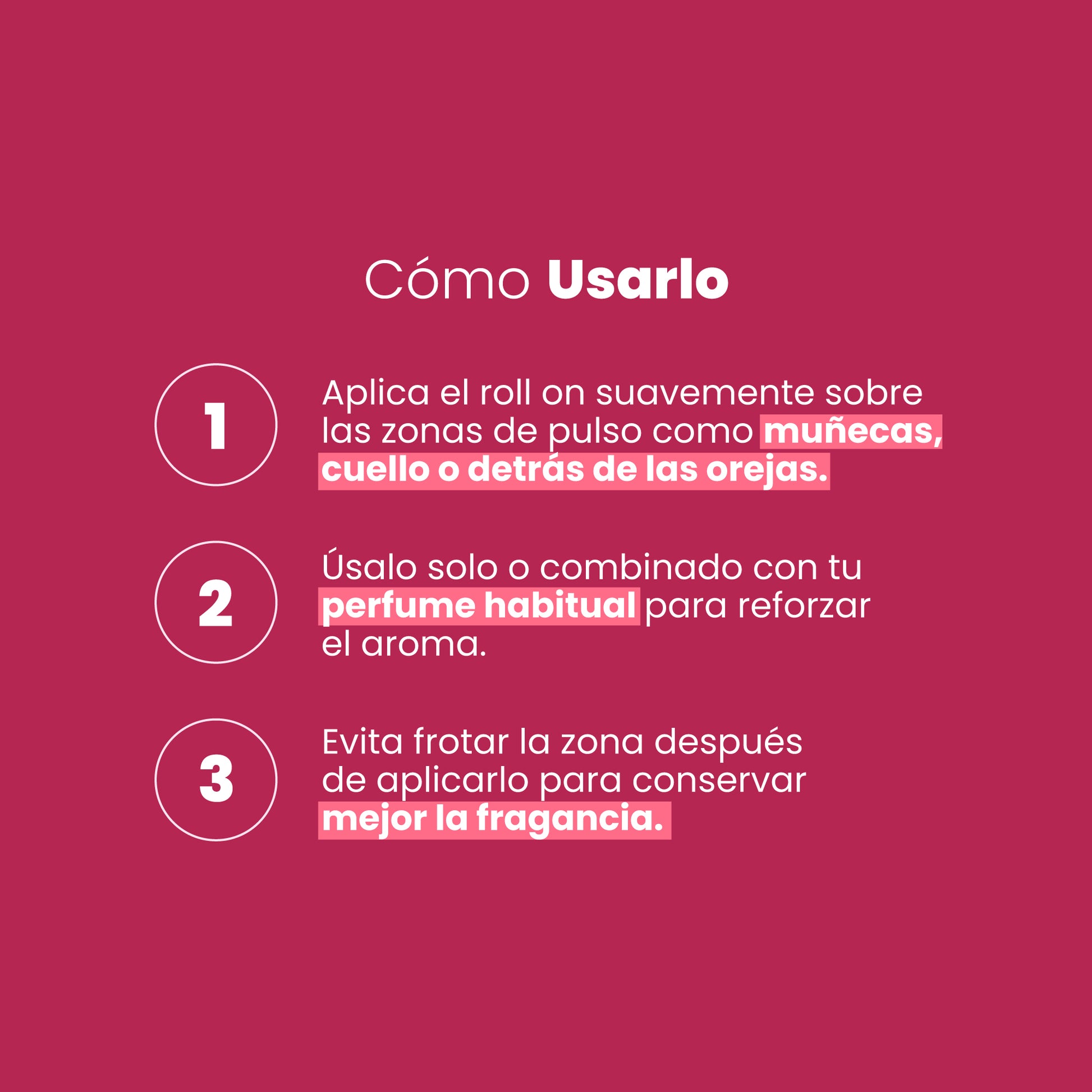 Perfume Attract Concentrado Roll on Sen Íntimo - modo de uso 3 pasos zonas de pulso
