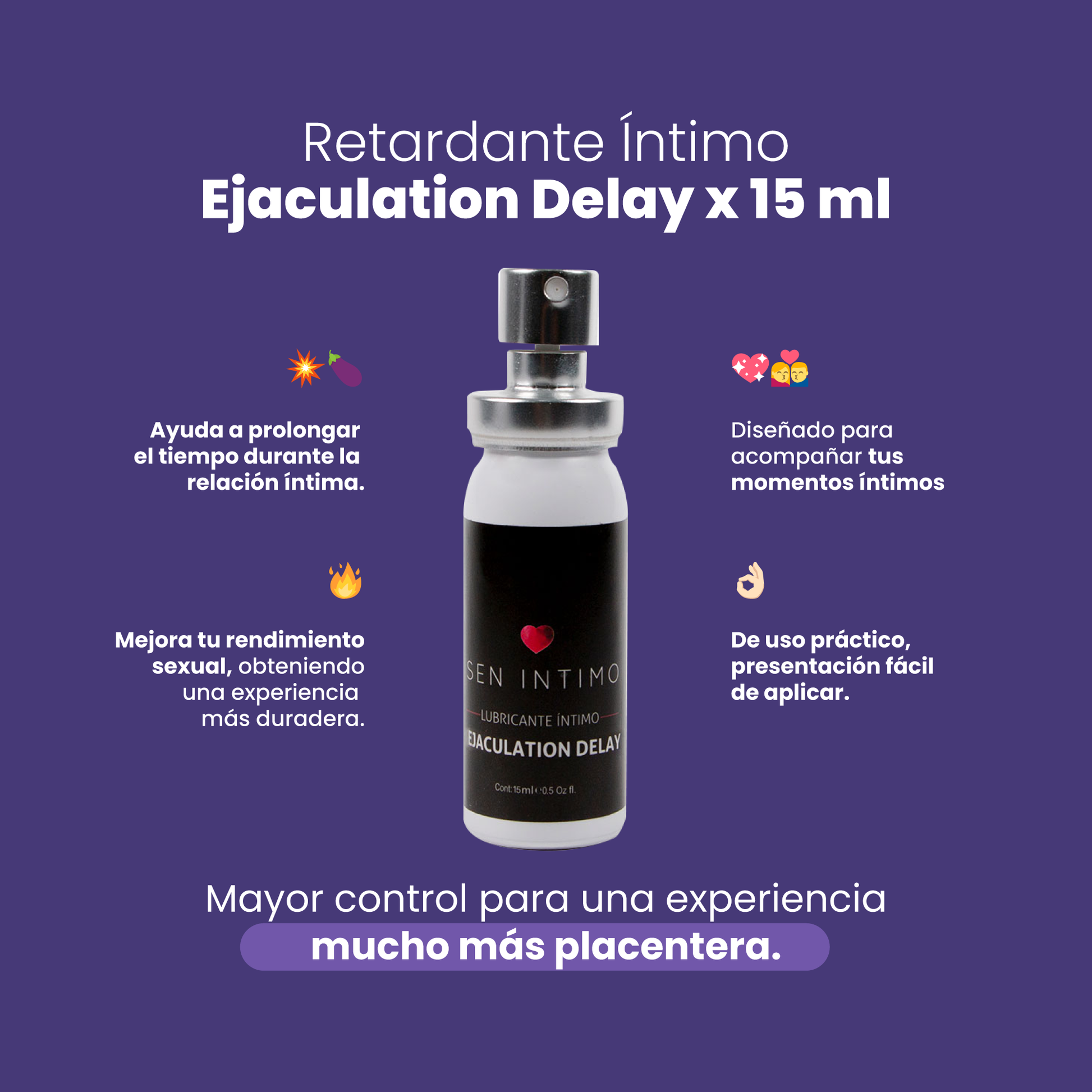 Retardante íntimo Delay Sen Íntimo 15ml - beneficios prolonga el placer y mejora el rendimiento sexual