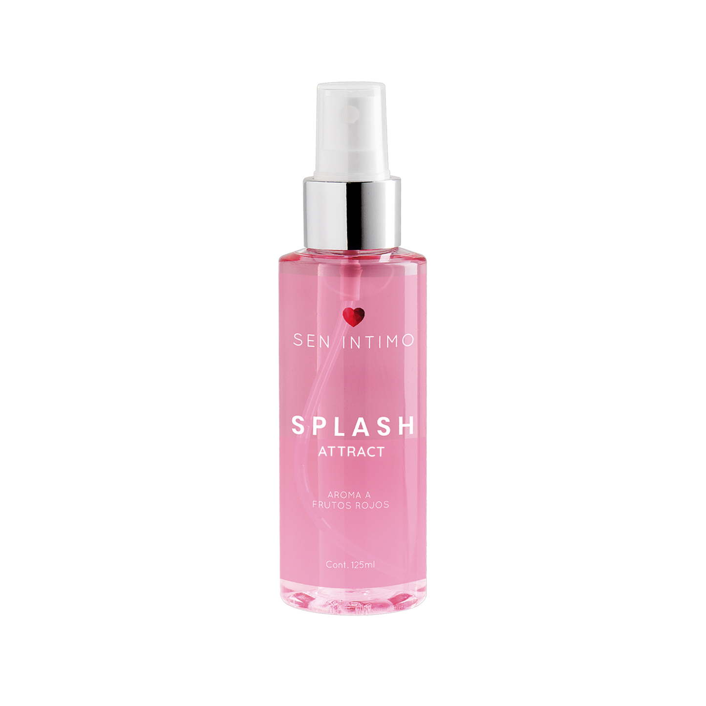 Splash Attract 125ml Sen Íntimo - frasco spray rosa tapa plateada fondo blanco presentación frontal