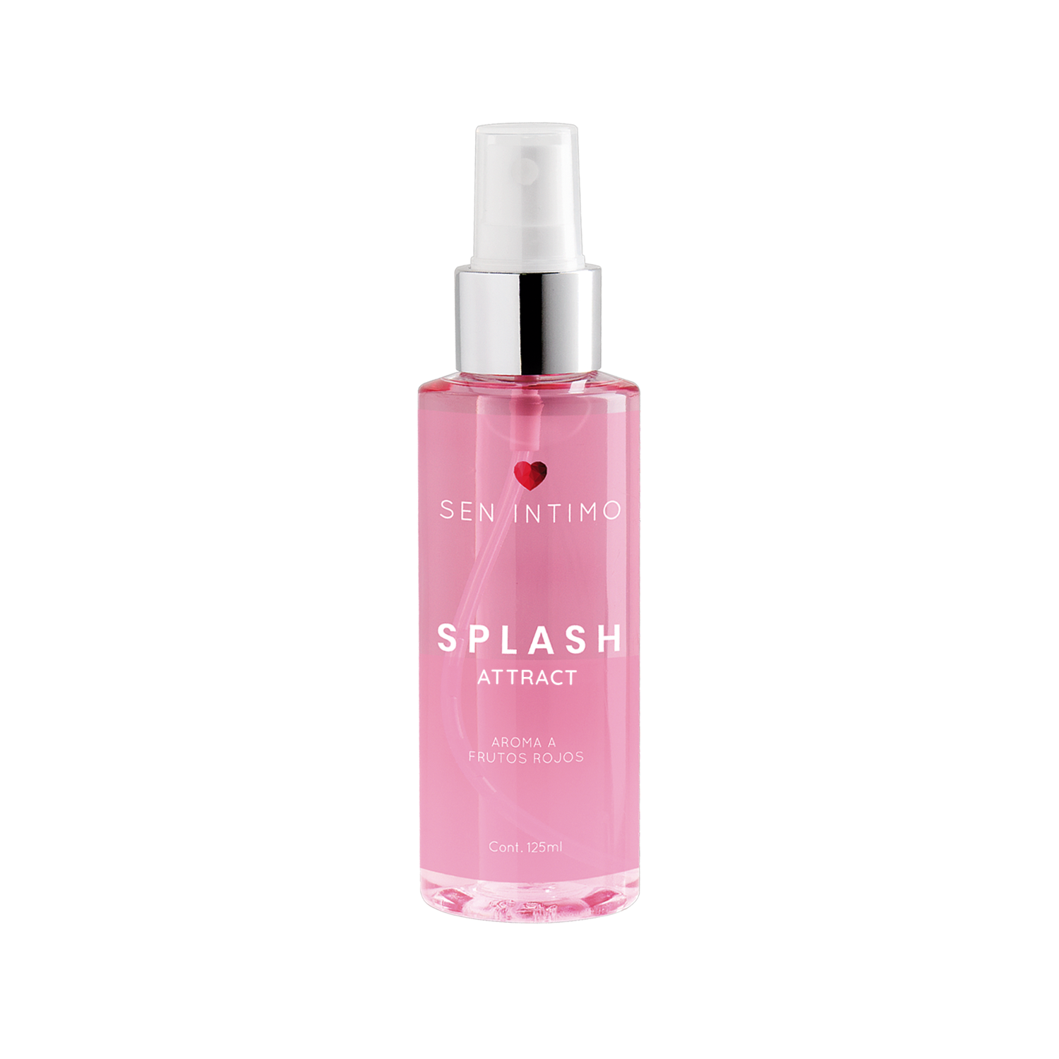 Splash Attract 125ml Sen Íntimo - frasco spray rosa tapa plateada fondo blanco presentación frontal